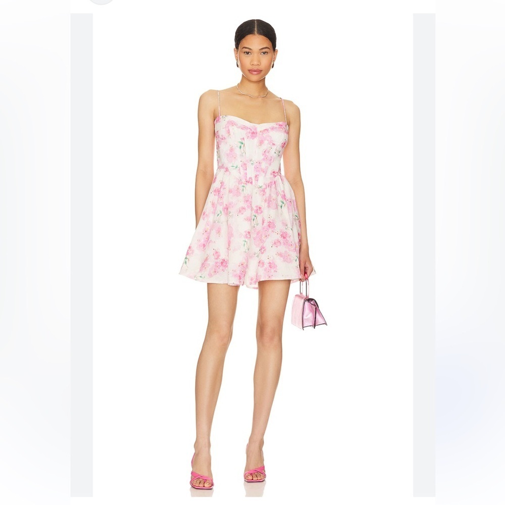Bardot Revolve Elsie Corset Dress Blush Floral Pink White Size XL